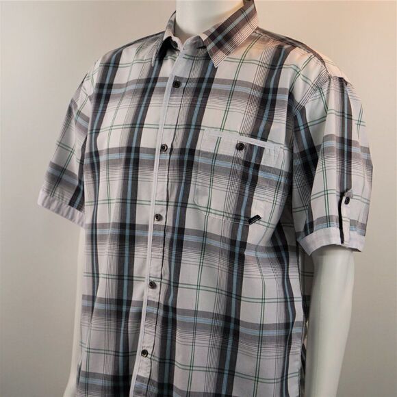 Coastal White Gray Plaid Button Up Short Sleeve Mens Shirt Size XL - Picture 5 of 12